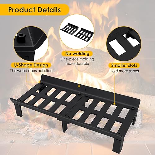Miniatura 5 de STBoo Rejilla para Chimenea de 20 Pulgadas - Rejillas de Estufa de Madera de Alta Resistencia  Soporte para Troncos de Chimenea  Estante de Hierro