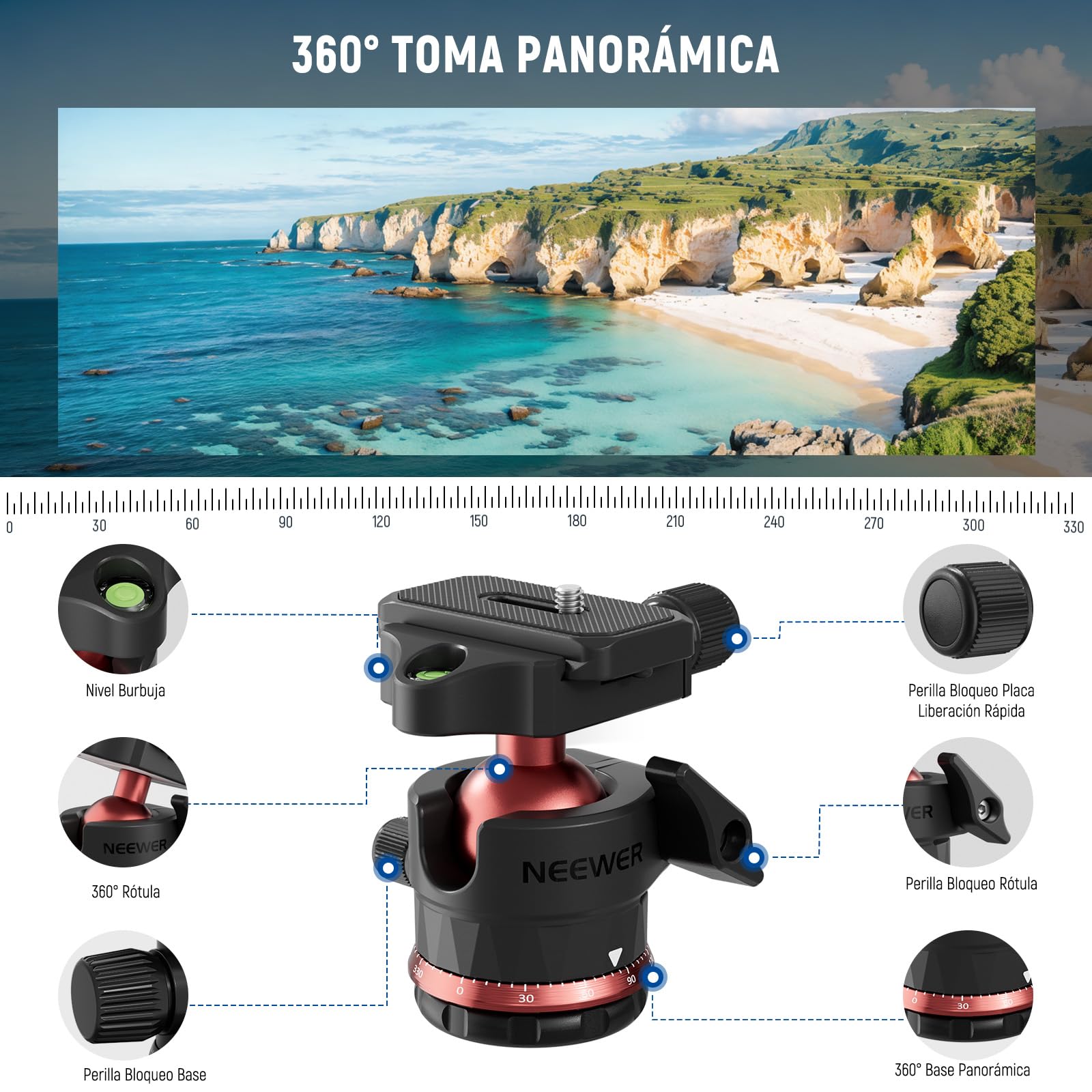NEEWER Basics 70.9" 180cm Trípode Monopié Cámara con Columna Central & Rótula, Quick Release Overhead DSLR Soporte Móvil Compatible con iPhone Grabación Vídeo Viajes, Carga Máxima 17.6lbs 8kg, TP16