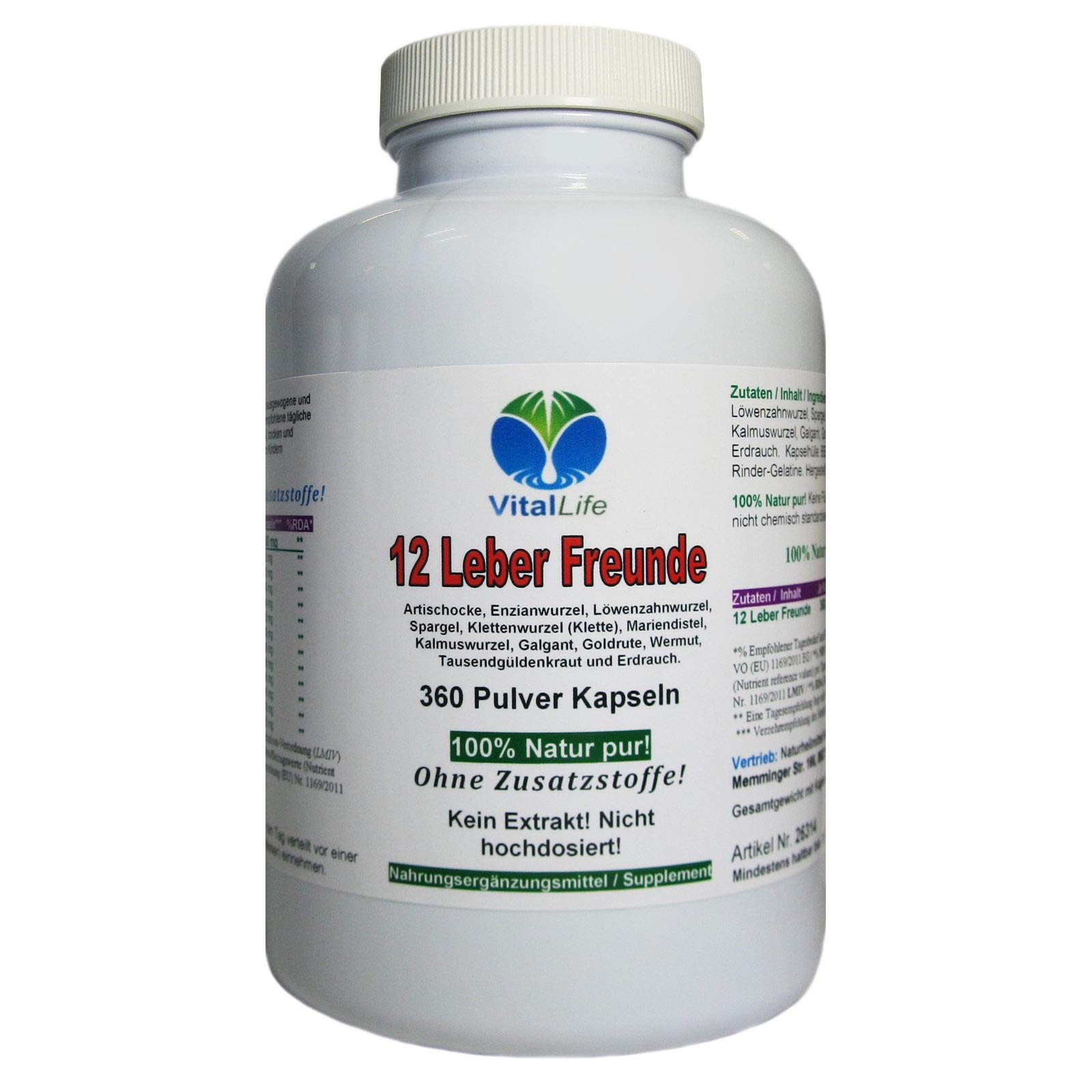 LEBER Vital Komplex 360 KAPSELN 12 Leberfreunde plus Leberkräuter Bitterkräuter Bitterstoffe MARIENDISTEL ARTISCHOCKE LÖWENZAHN WERMUT ENZIAN...100% NATUR pur. OHNE Zusatzstoffe 26314