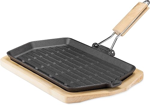 Navaris Sizzling - Juego de sartenes de hierro fundido con mango extraíble para fajitas filetes platos Sizzler de 134 x 8 pulgadas incluye