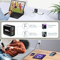 Vista 6 de Bloque de cargador USB C, cargador de pared USB C de 40 W, 4 puertos, paquete de 2 bloques de carga rápida, adaptador de corriente PD de doble