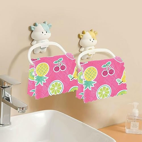 Miniatura 6 de Pink Tropical Fruits Soft Print Microfiber Kitchen Dish Towels Fast Drying Set of 6 Dish Tea Towels for Restaurant Sink