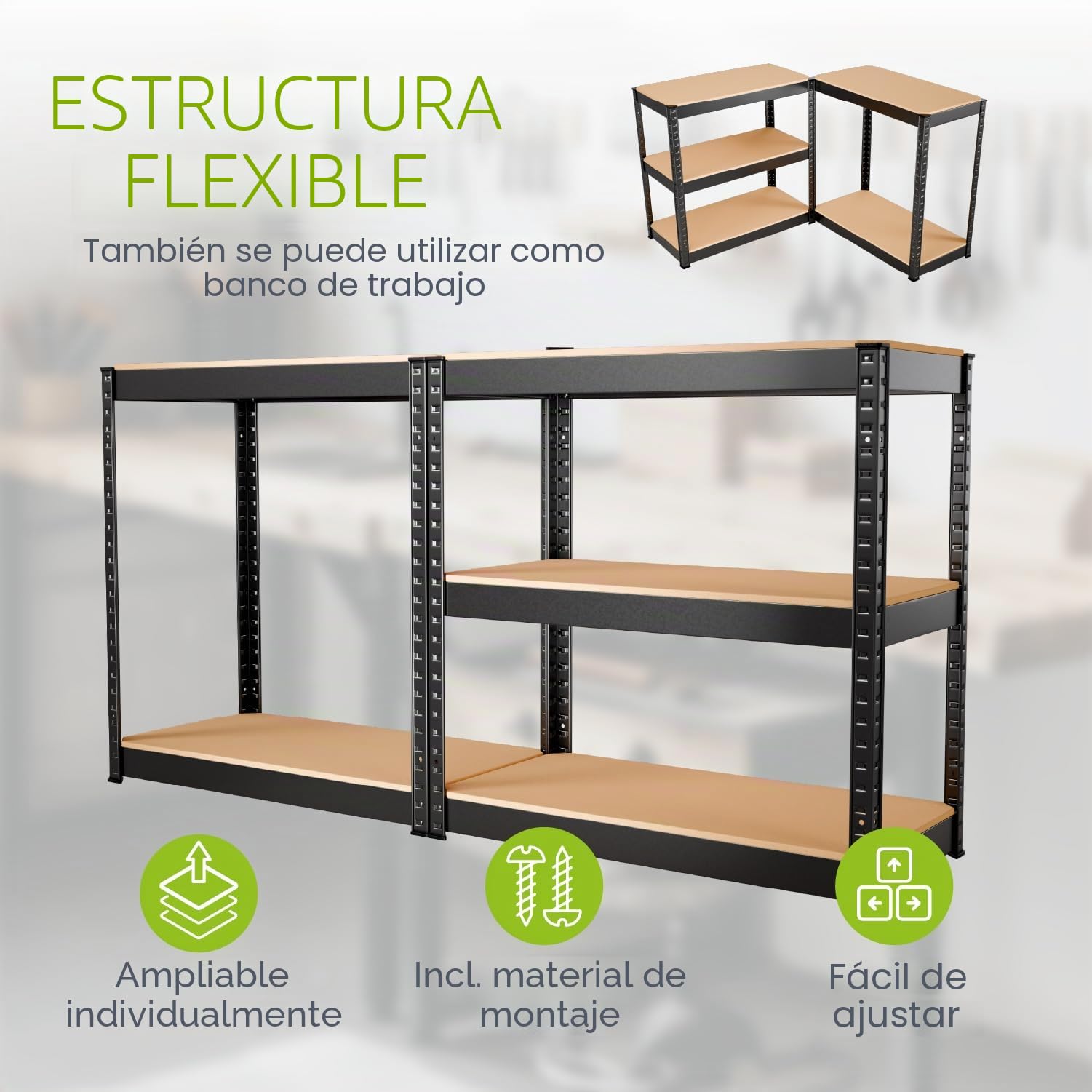 Juskys Juego de 2 estanterías de Almacenamiento Easy 160x80x40cm (AlxAxP) | 640kg de Capacidad de Carga | 8 estantes | Estantería metálica para Cargas Pesadas Estantería de Encaje para sótanos Gris