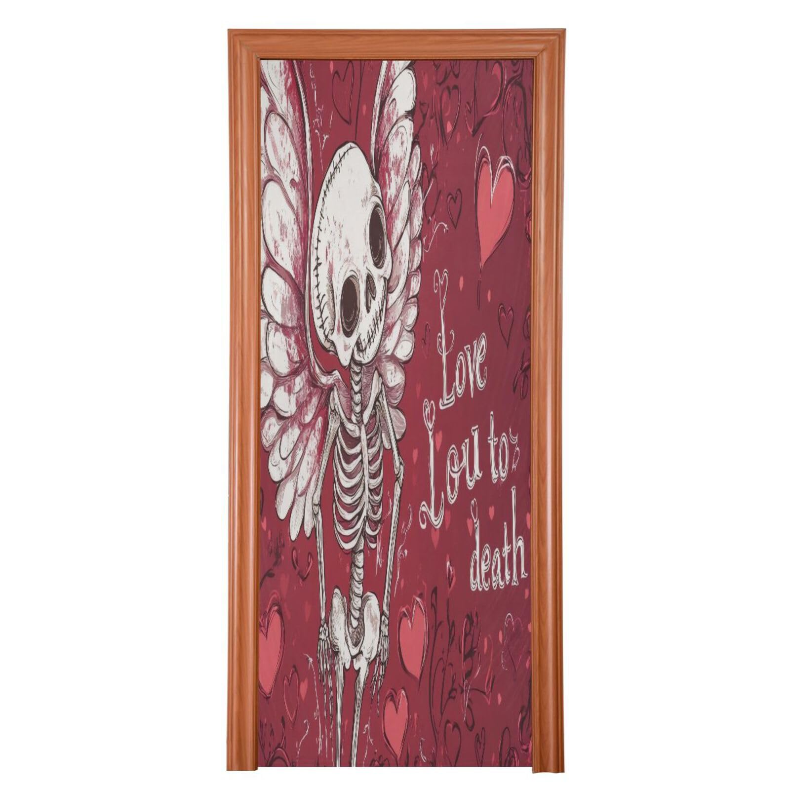 FLildon Love You to Death Skeleton Valentine's Day Door Cover Decoration, Party Accessory Porch Decor for Festive Ornament Room Door Covers 32 x 79 Inch