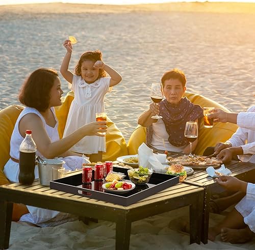 Miniatura 6 de Bandeja otomana de acrílico negro de gran tamaño de 18 x 18 pulgadas, bandeja decorativa extra grande a prueba de derrames con asas, organizador de