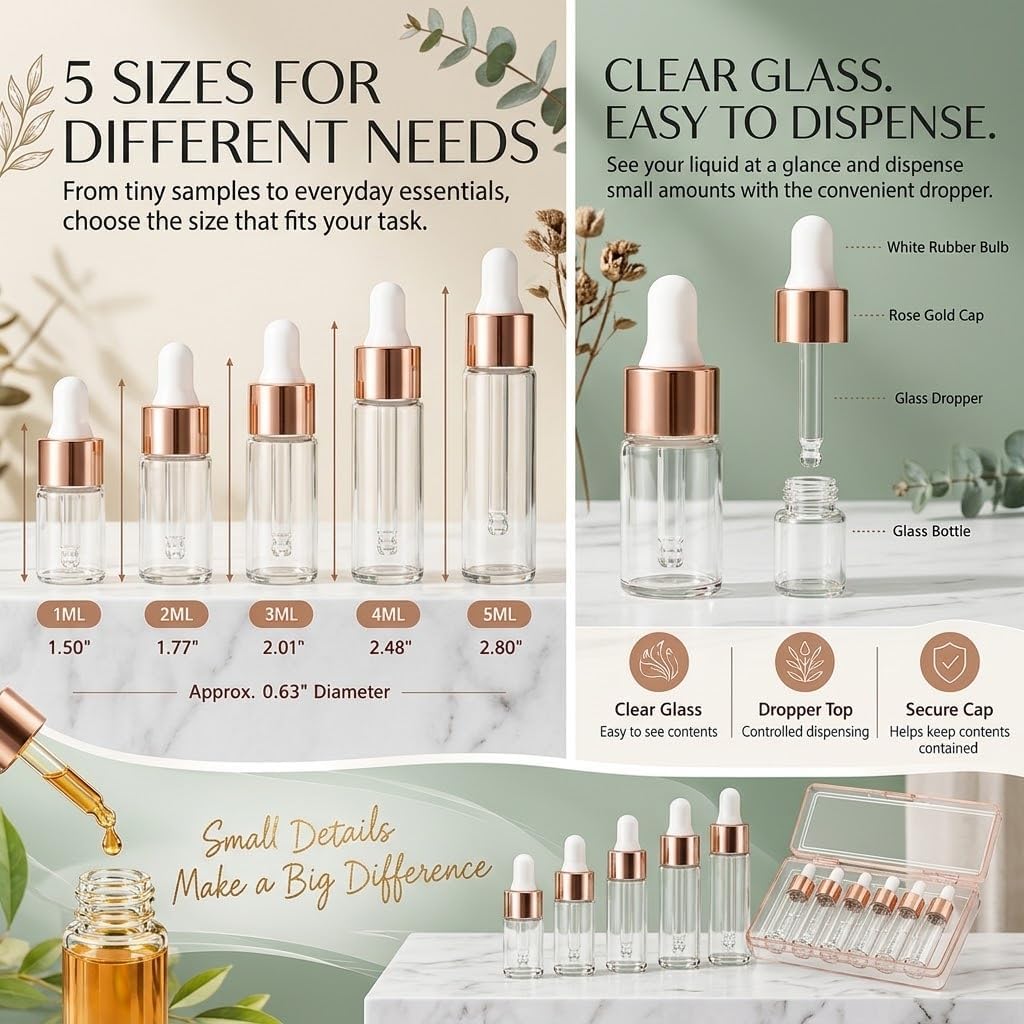 5pcs 1/2/3/4/5 ML Mini Glass Travel Serum Bottle for Travel Dropper Bottle image 2