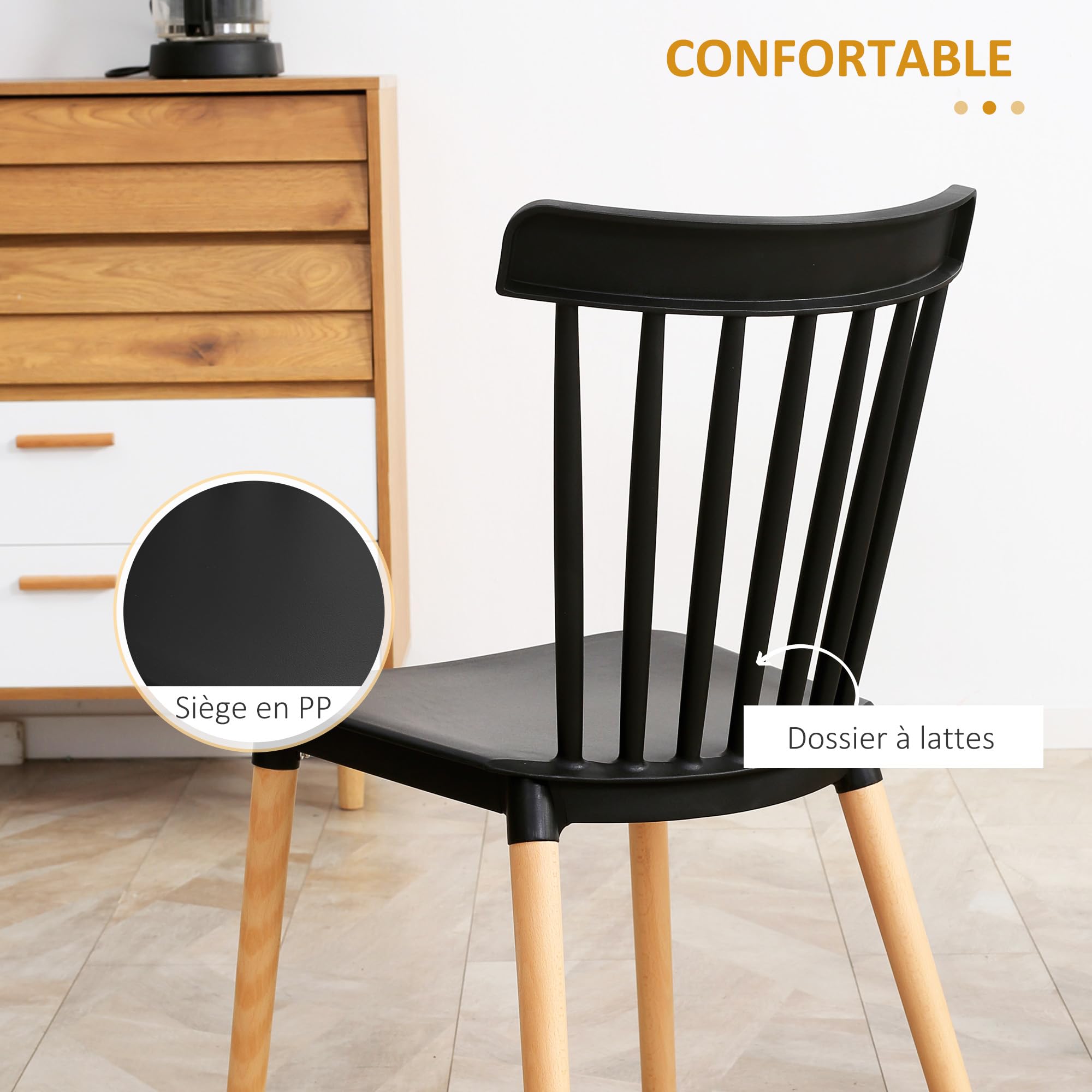 HOMCOM Lot de 4 Chaises de Salle à Manger, Chaises de Cuisine, Noir