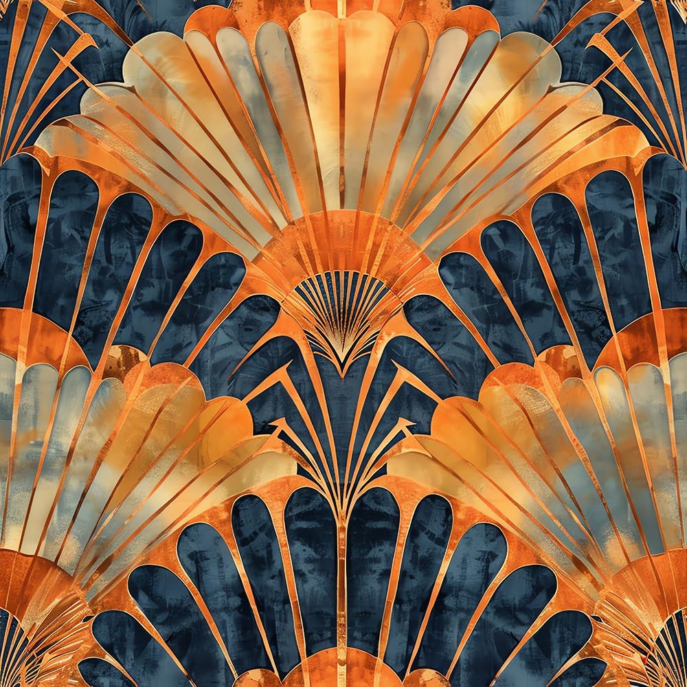 MuralPeel Orange Navy Geometric Mosaic Scale Vintage Peel and Stick Wallpaper Self Adhesive Removable Easy Peel Off Stick on Wall Paper for Bedroom Cabinet Renter