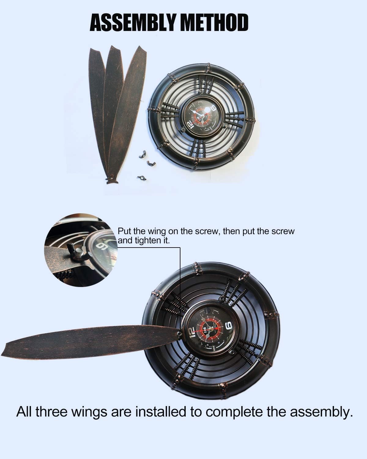 Metal Wall Decor Art Antique Airplane Propeller Aviation Wall Clock for Living Room Bedroom Rustic Wall Sculptures Brown 29.5×26.4 inches