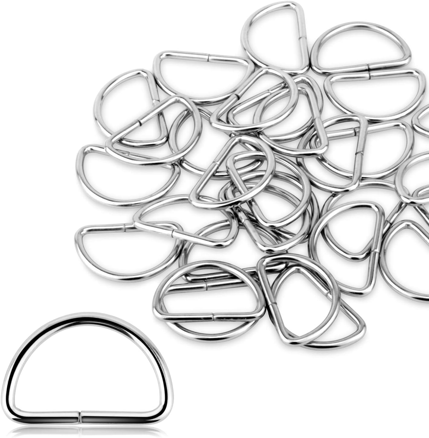 Alcoon 30 Pieces Metal D Ring 30mm Non Welded Nickel Plated Loop D-Rings for Bag, Buckle, Straps, Belt, Backpack DIY Accessories Silver