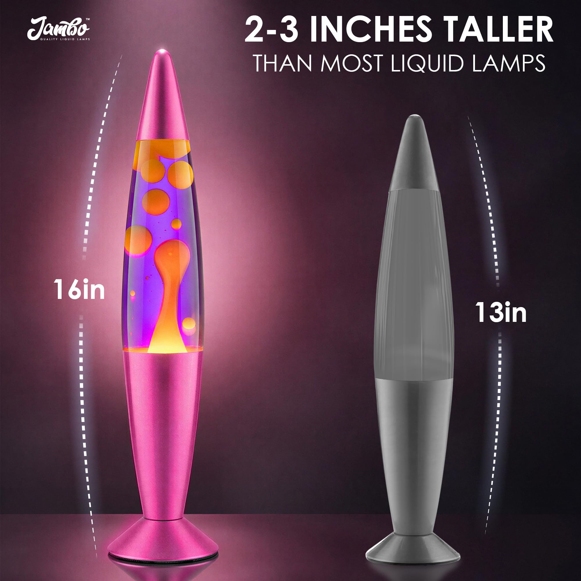 Jambo Lámpara líquida con flujos de Cera como Lava, lámparas frías, Luces nocturnas para niños, Adultos, Adolescentes (16 Pulgadas, Base Rosa, líquido Morado, Cera Amarilla)