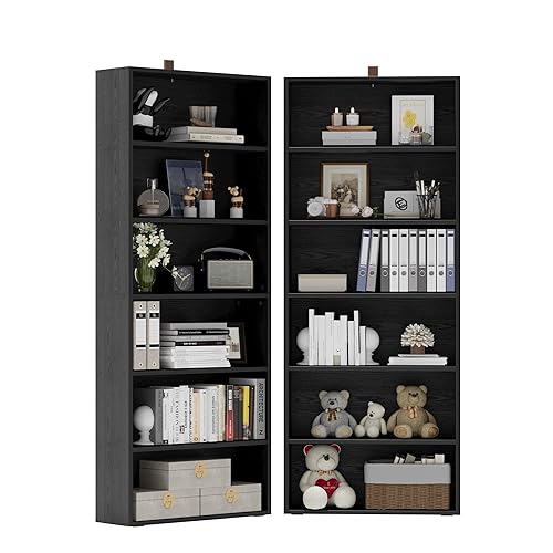 IRONCK Bookshelves and Bookcases Set of 2 Floor Standing 6 Tiers Display Storage Shelves 70 in Tall Bookcase Home Decor Furniture for Home Office, Living Room, Bed Room - Vintage Black