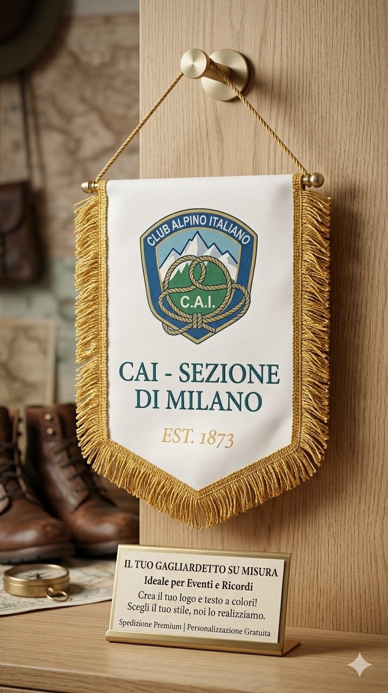 Gagliardetti Personalizzati 20x28 cm con Bordo Dorato in Raso, Cordino, Astina Rigida e Custodia
