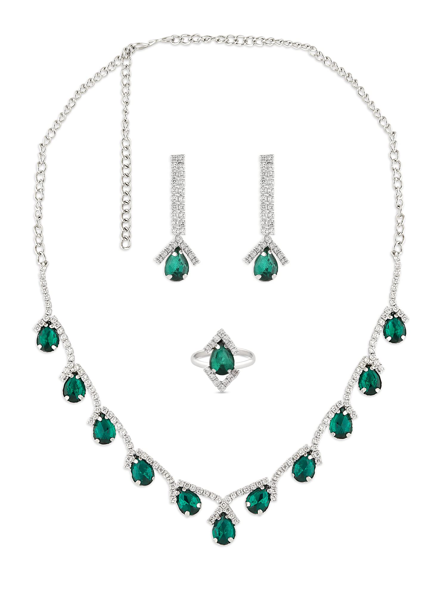 ZAVERI PEARLS Green Dazzling Austrian Diamonds Party Necklace Earring & Ring Set For Women-ZPFK15942 (B0C4TRYRSG) Amazon Price History, Amazon Price Tracker