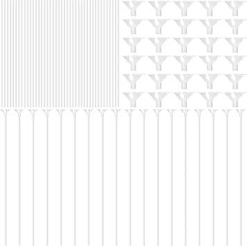 50 Pieces Plastic Balloon Sticks 13 inch Reusable Balloon Holder and Cup for Birthday Graduation Prom Wedding Anniversary Party Decoration Supplies White