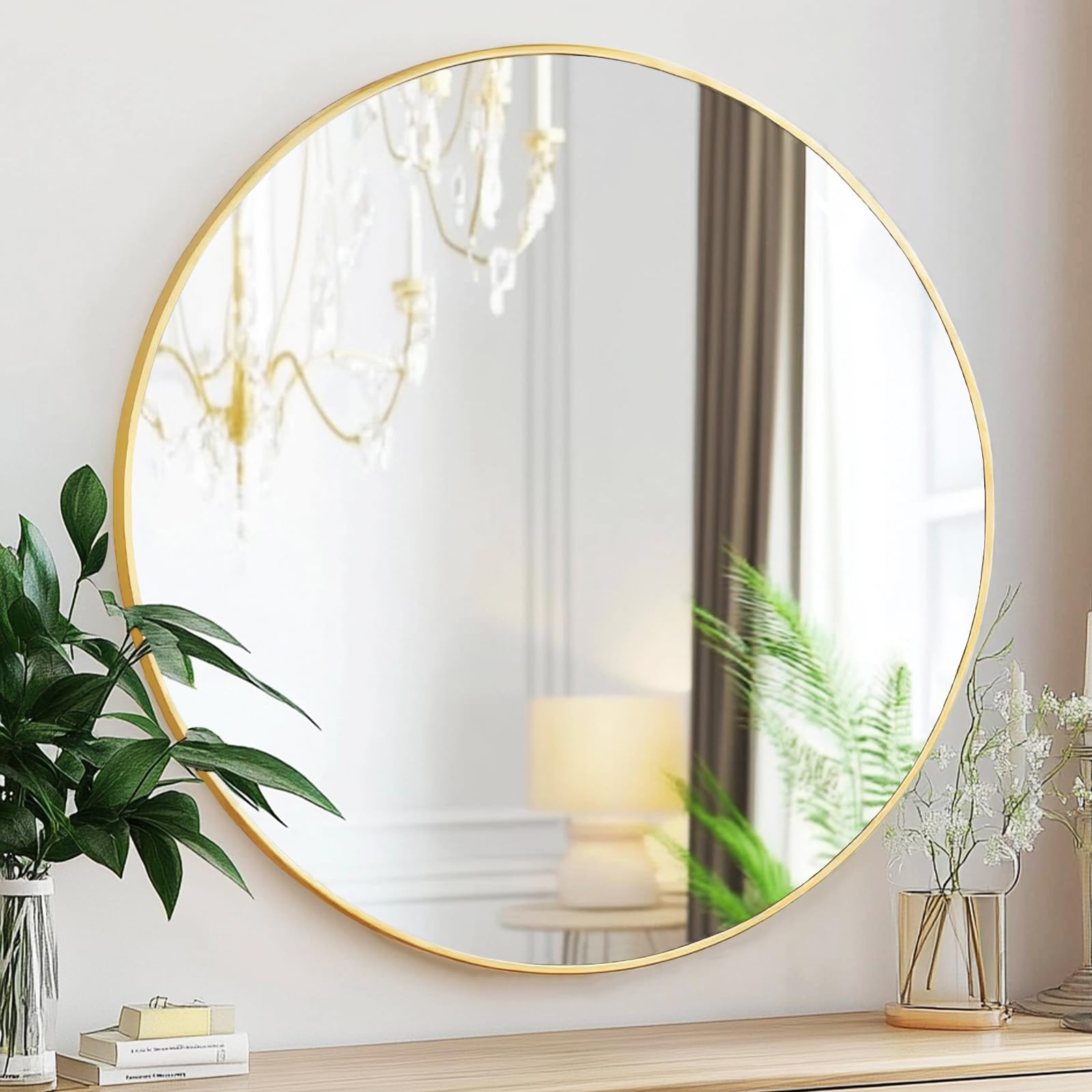 Brushed Gold Round Wall Mirror 24"
