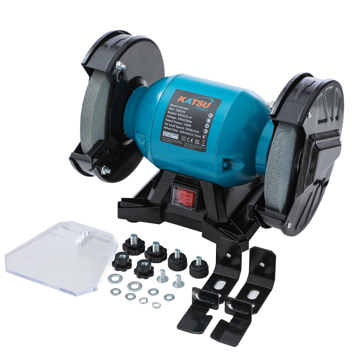 KATSU Tools Amoladora de banco de 150 W, con discos de desbaste grueso y fino de 150 mm (6"). Lijadora, pulidora y afiladora eléctrica de banco.