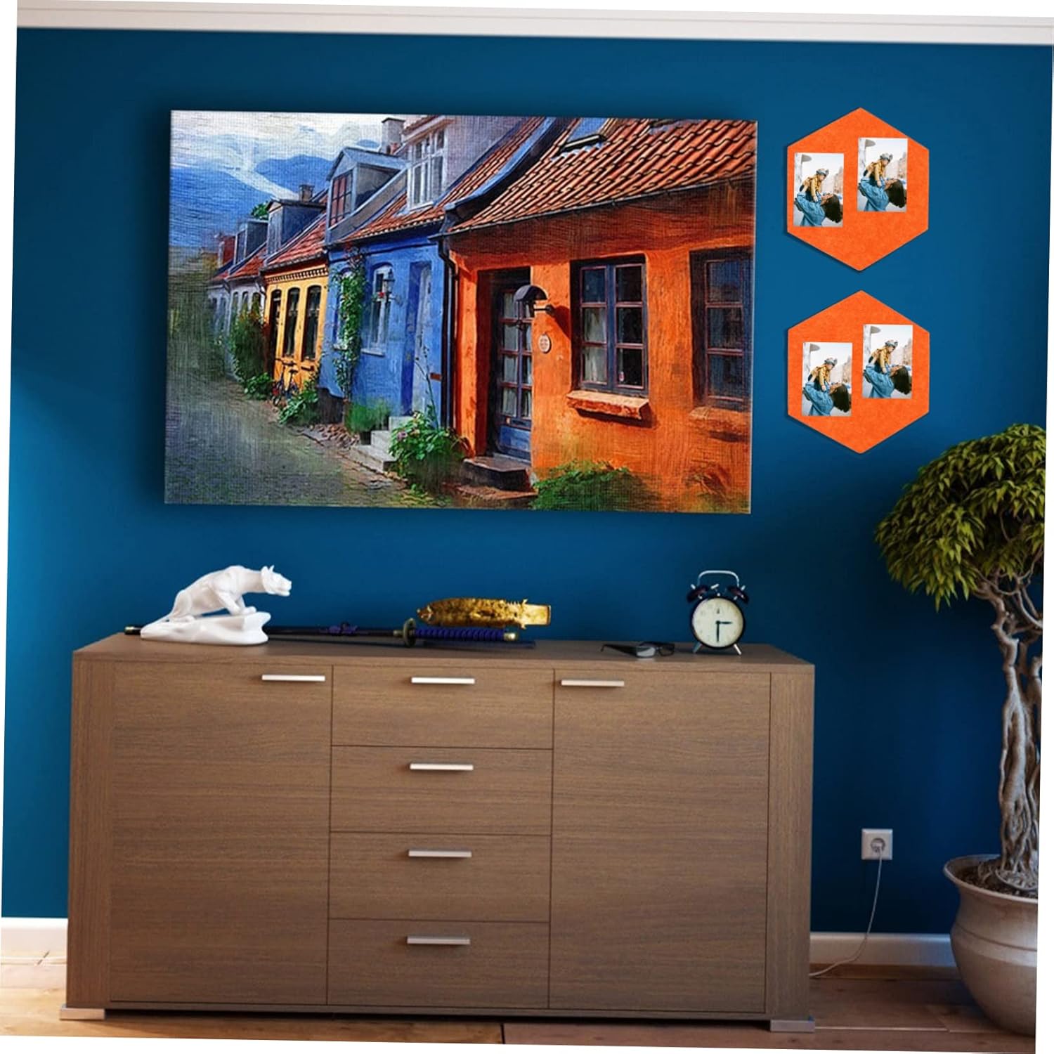 Housoutil 10pcs Hexagon Felt Message Board Self-Adhesive Photo Display Board for Home Decor Multi-Functional Wall Decoration for Messages Memos and Pictures