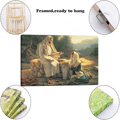 Miniatura 2 de VJS Póster de Jesucristo hablando con la mujer samaritana, pintura decorativa, lienzo, arte de pared, póster de sala de estar, dormitorio, 16 x 24