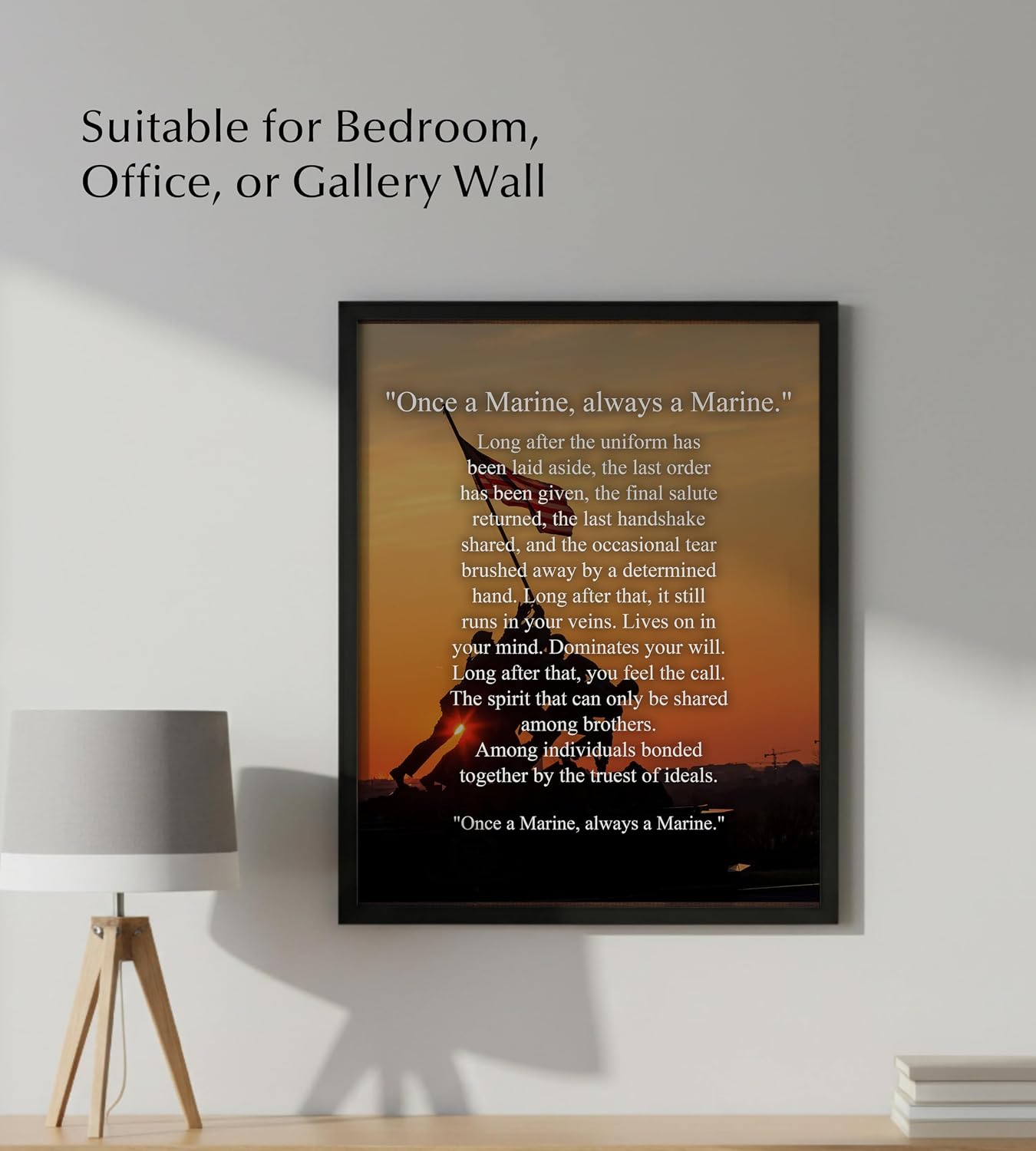 Once A Marine Always A Marine - USMC Creed Wall Art Print, Patriotic American Flag Raising Decor for Home, Office & Veterans' Spaces (Black Oak Framed, 8 x 10 inches)