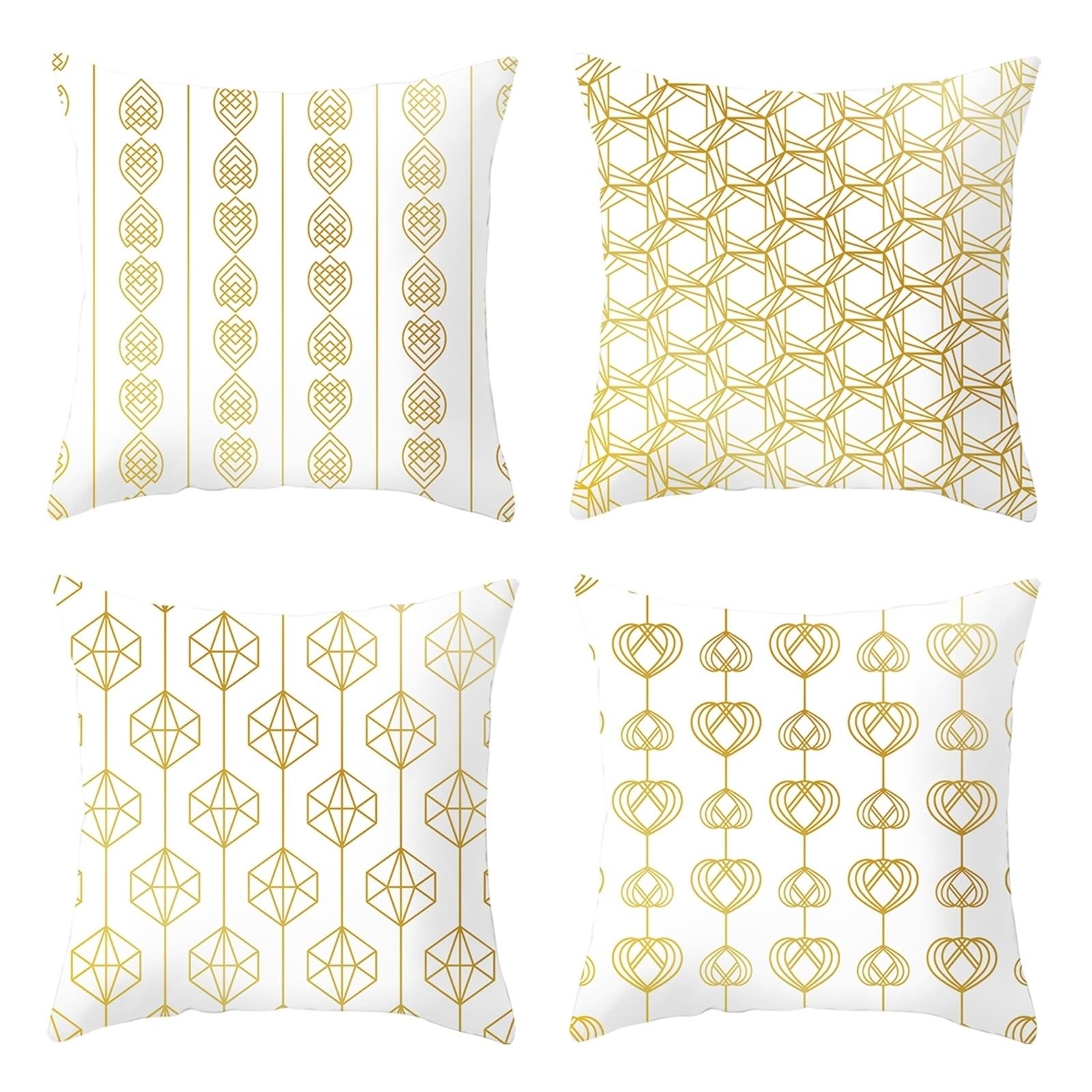 Housse de coussin décorative 50x50 cm, lot de 4 coussins blancs dorés pour lit