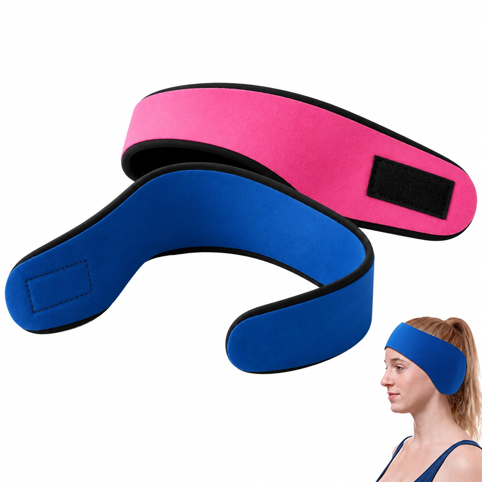 Solvind 2 Pcs Swimming Headbands - Adjustable Waterproof Ear Protection Bands, Pink & Blue Non-Slip Swim Headbands for Swimming Surfing & All Water Activities