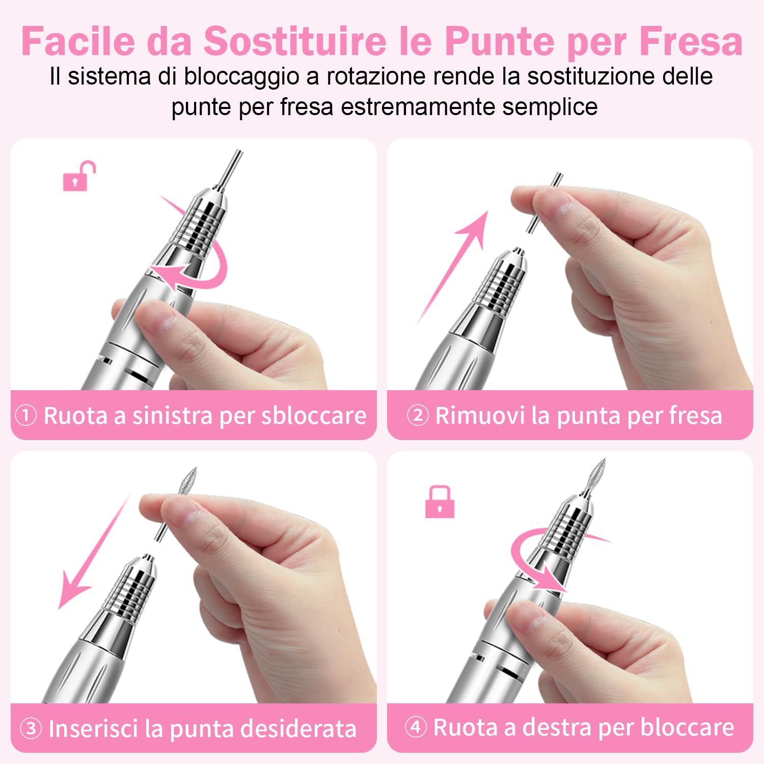 NAILGIRLS 11-in-1 elektrischer Nagelfräser für Maniküre und Pediküre, 35.000 U/min, einstellbare Geschwindigkeit, intelligente LED, tragbare elektrische Nagelfeile (Rosa)