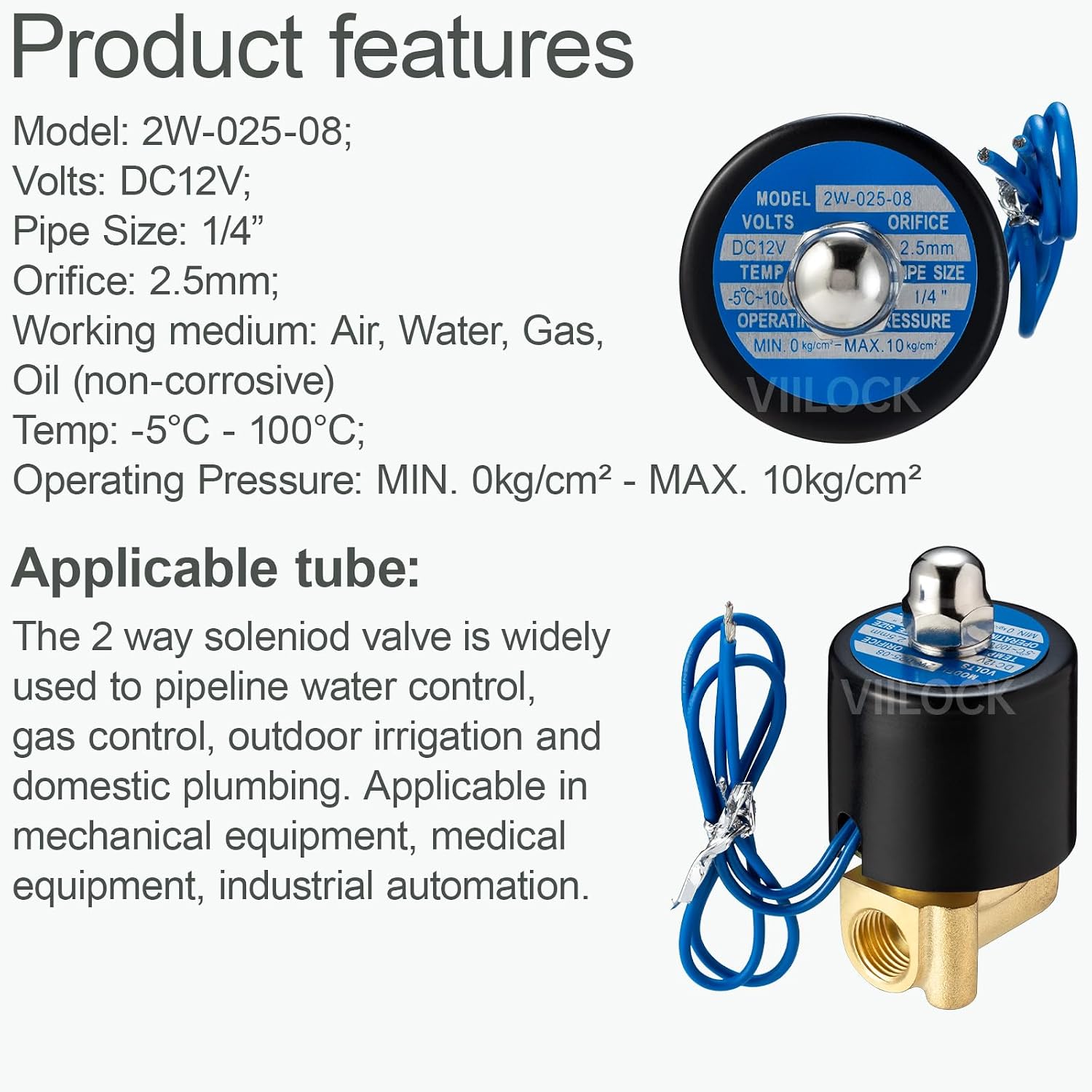 DC12V 1/4" NC Brass Solenoid Valve for Water Air Oil Gas 2W-025-08 | Normally Closed 2-way Flow Control Valve