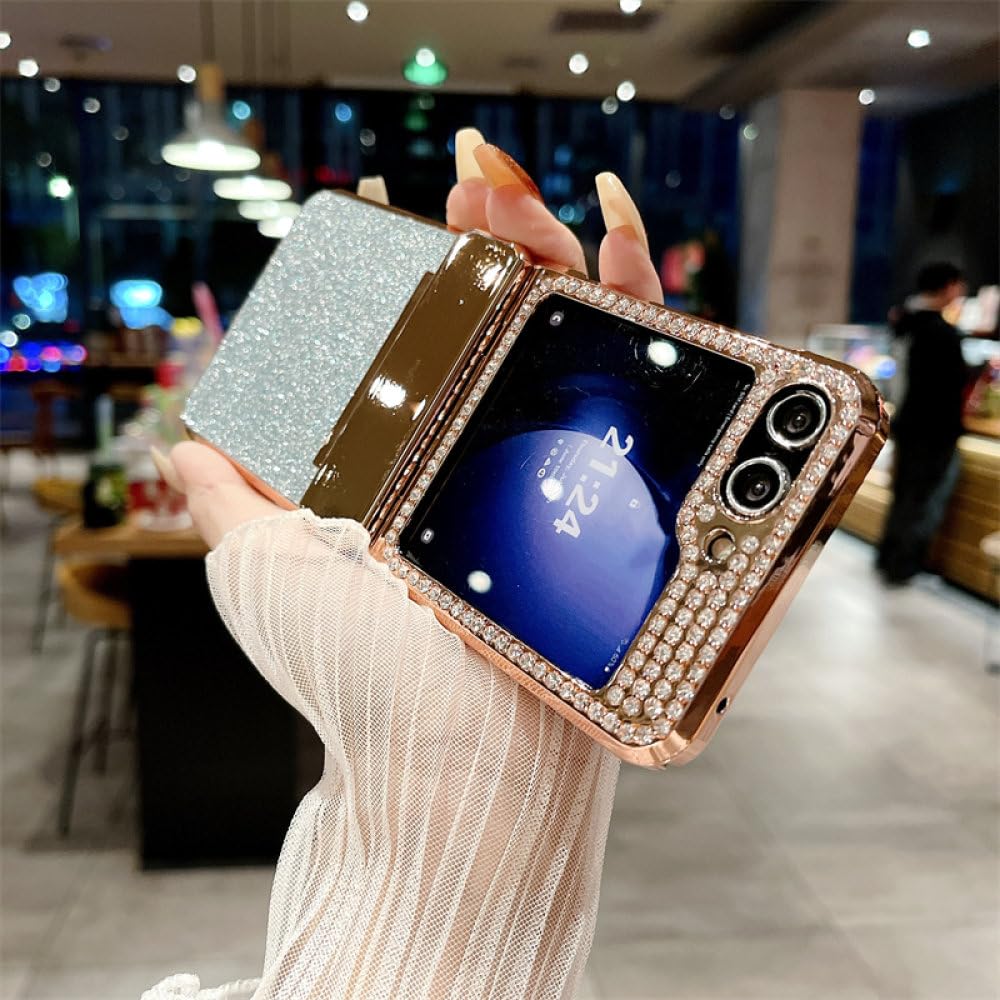 Funda para Samsung Galaxy Z Flip 5 Z Flip 4 Z Flip 3 Bisagra One Piece Diamond Glitter Hard Handphone Funda rígida para teléfono móvil, Negro, para Z Flip 4