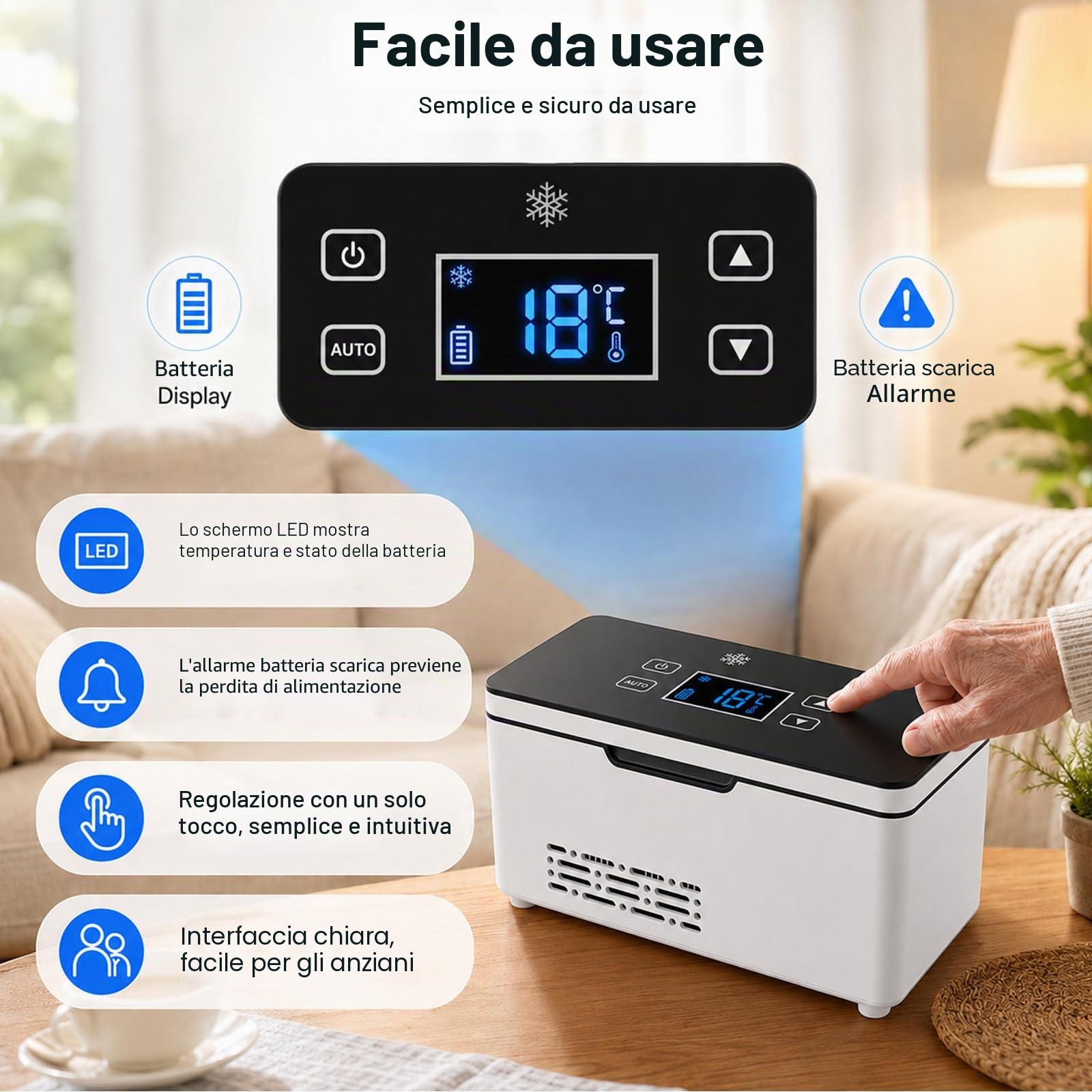 Frigo portatile elettrico, a batteria, per insulina e peptidi, indicatore LED regolabile da 0 a 18 °C, con due batterie da 10600 mAh, per casa, viaggi, auto