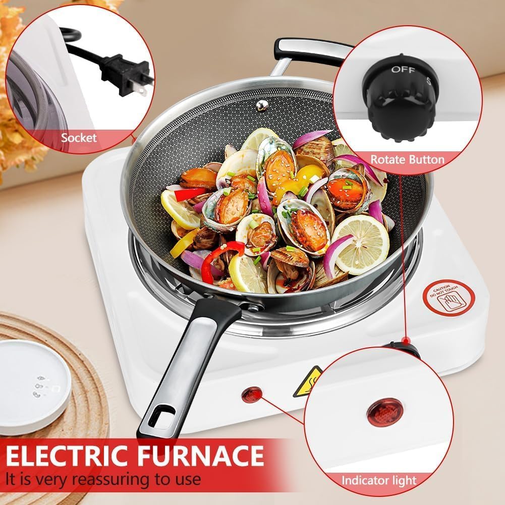 Electric Burning Plate,1000W Stainless Steel Portable Single Tube Electric Stove Electric Hot Plate Kitchen Countertop Stove Electric Heater Electric Cooker Plate for Boiling Cooking