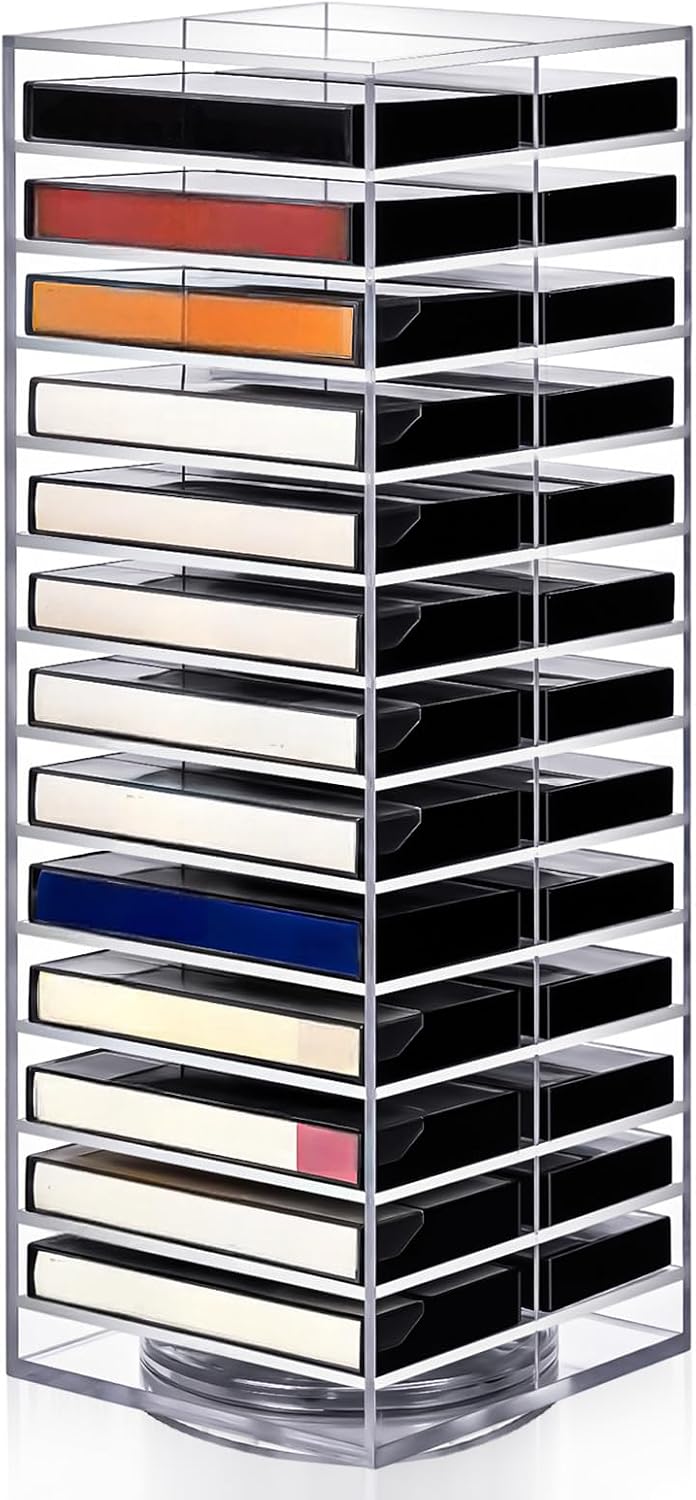 Ripeng 360° Rotating Double-Sided Cassette Tape Storage Tower, Clear Acrylic 28 Slot Desktop Music Tape Display Organizer, Retro Music Collector Gift