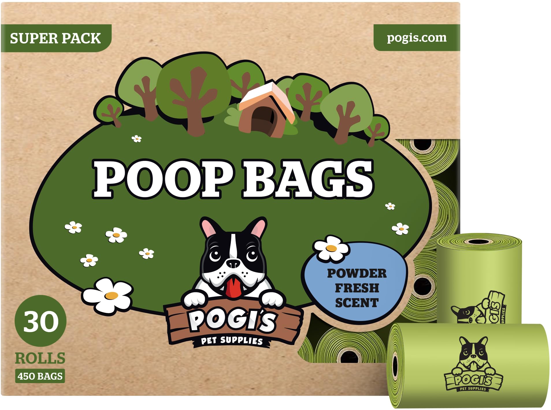 Pogi's Pet Supplies Poop Bags - 30 Rolls (450 Dog Poo Bags) - Scented, Leak-Proof, Biodegradable Poo Bags for Dogs 1 unità (Confezione da 450) Scented