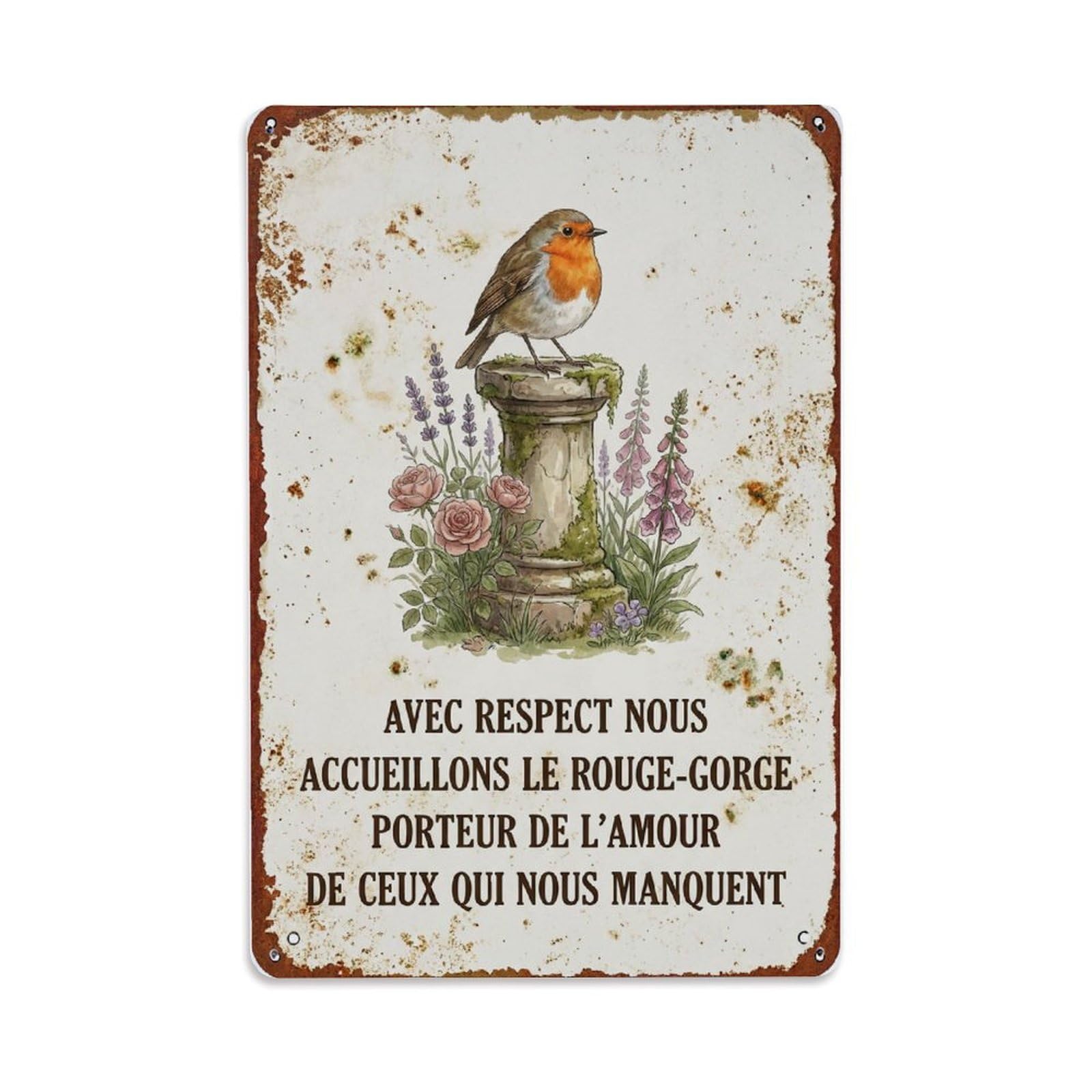 Robin Bird Garden Quote Respect Metal Tin Sign Plaque Wall Decor for Cafe, Club Bar, Office, Home Garden Metal Poster 8x12Inch