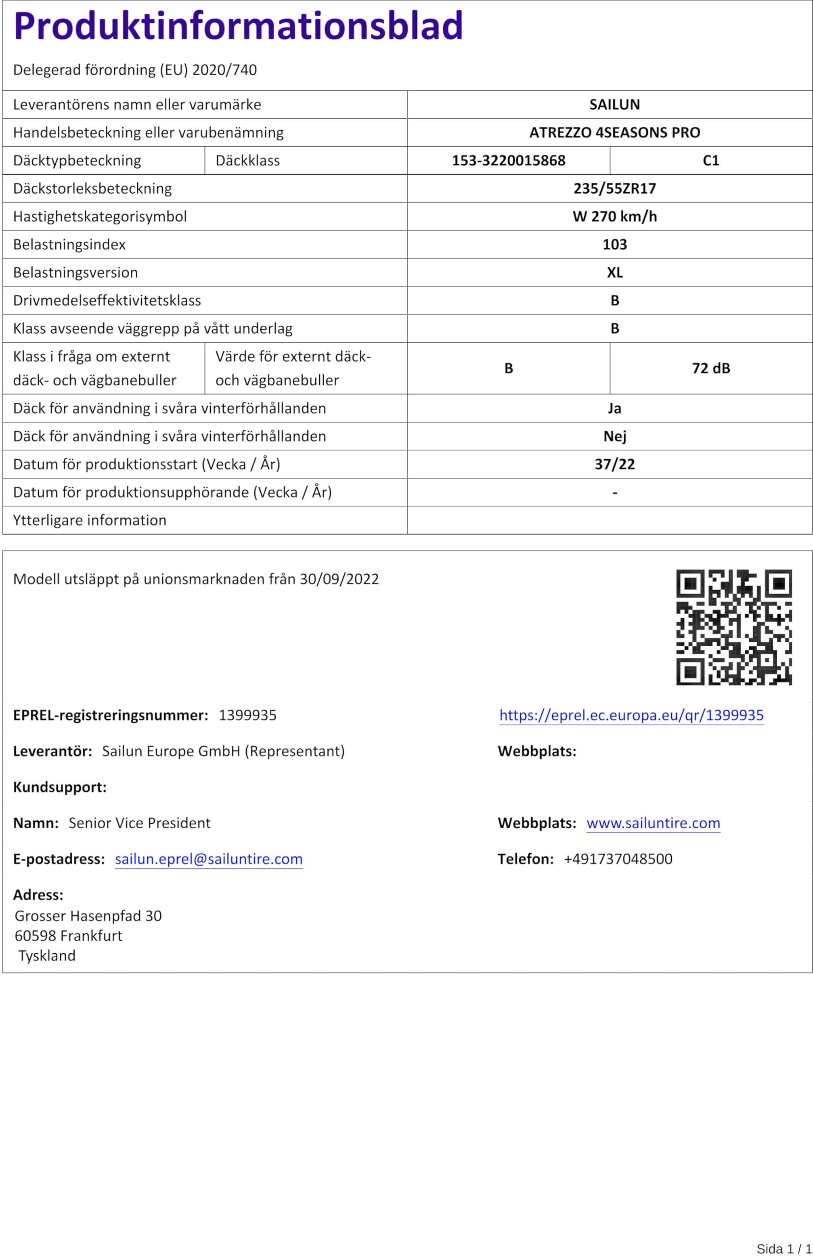 Sailun 235/55 R17 103W XL Ganzjahresreifen Allwetter M+S 3PMSF Reifen