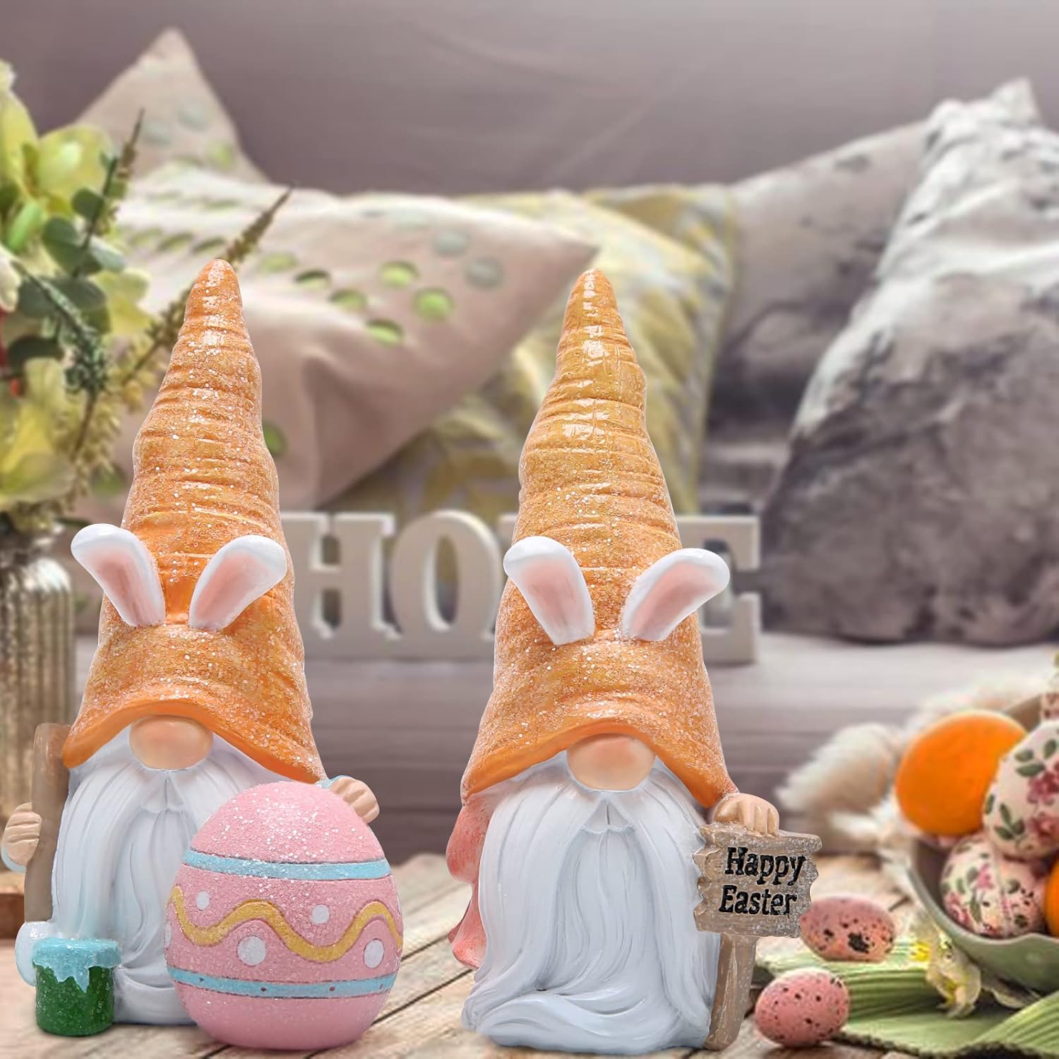 Hodao Easter Gnomes Bunny Doll Decor - Resin Home Ornaments Table Decor Valentines Gifts (Radish Gnome) - Image 5