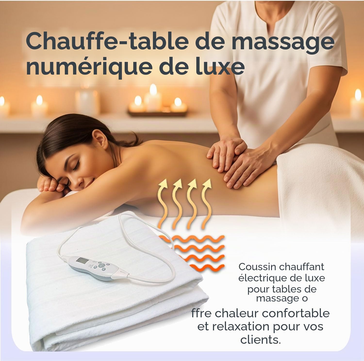 Coussin chauffant professionnel pour table de massage, contrôle numérique de la chaleur avec arrêt automatique, couverture chauffante électrique pour services de massage, chauffe-table de