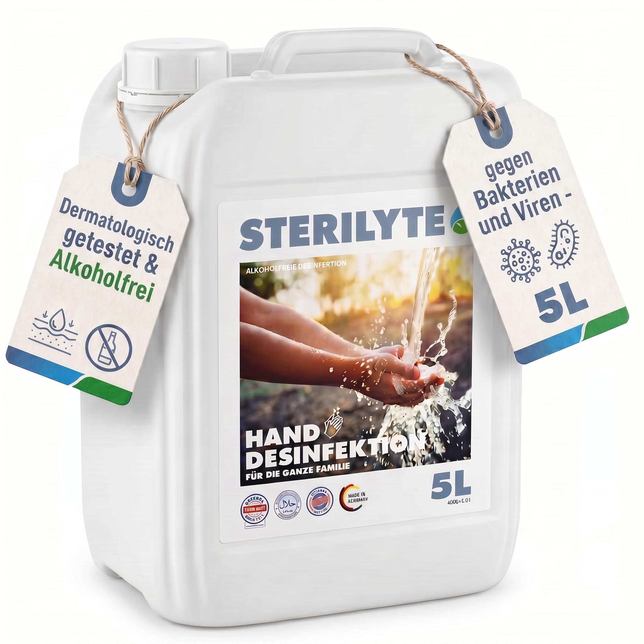 HD Deluxe Händedesinfektion alkoholfrei 5L neutral – Hautschonendes Desinfektionsmittel für Hände im Nachfüllkanister – dermatologisch getestet, BAuA N-120249, EN 1499 & EN 1500 geprüft