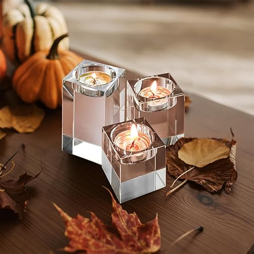 Miniatura 6 de Juego de 3 portavelas de cristal transparente, portavelas cuadrado para velas de té, candelabros votivos de cristal, decoración de mesa para boda,