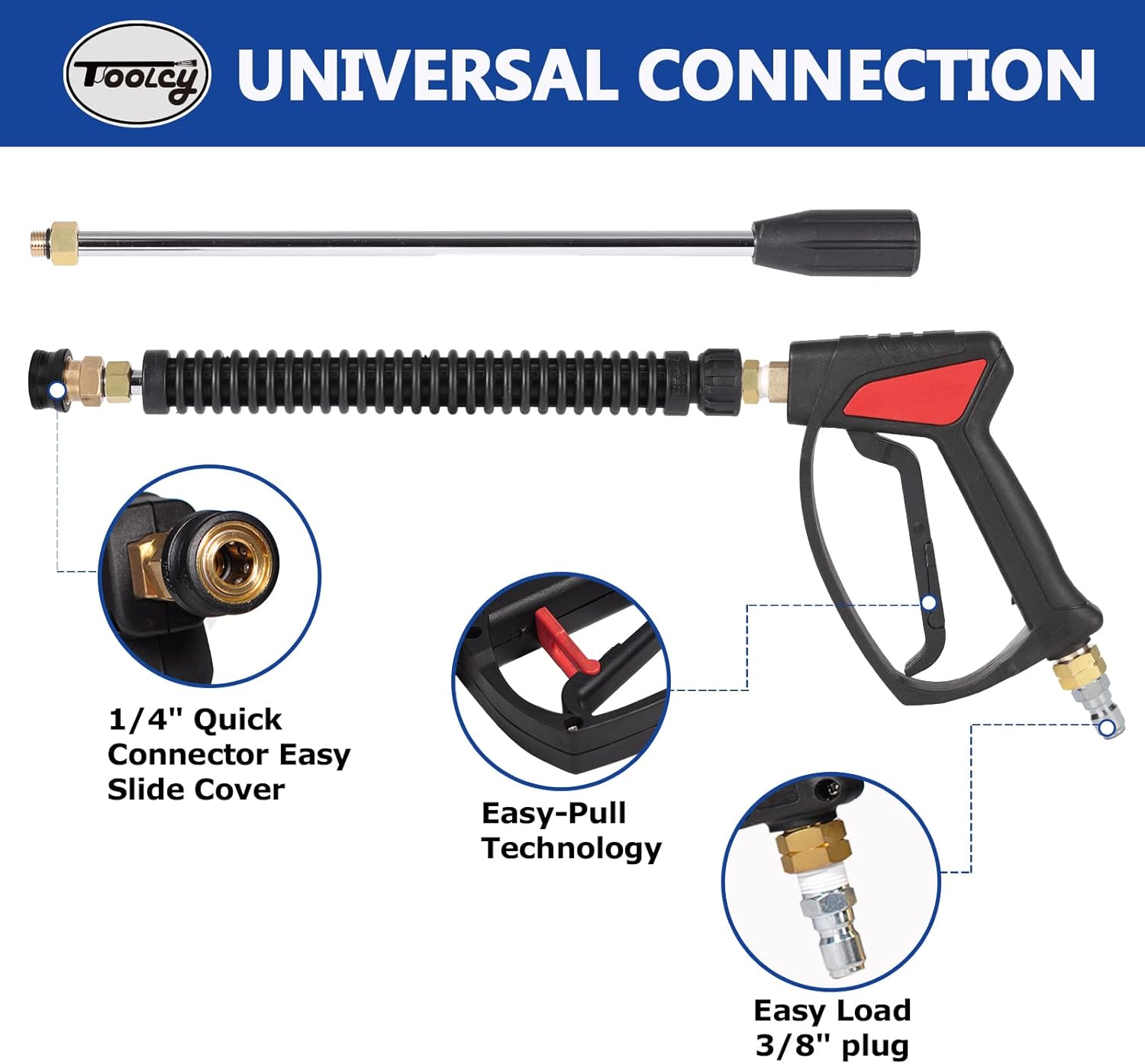 TOOLCY Pressure Washer Gun and Hose Kit, 4500 PSI Adjustable Pressure Washer Gun and 3300 PSI 50FT 1/4 inch Pressure Washer Hose