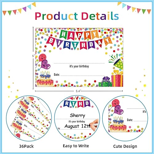 Miniatura 7 de FaCraft 36 certificados de cumpleaños de confeti para niños, certificados de premio de cumpleaños, regalos para estudiantes de profesores, regalos