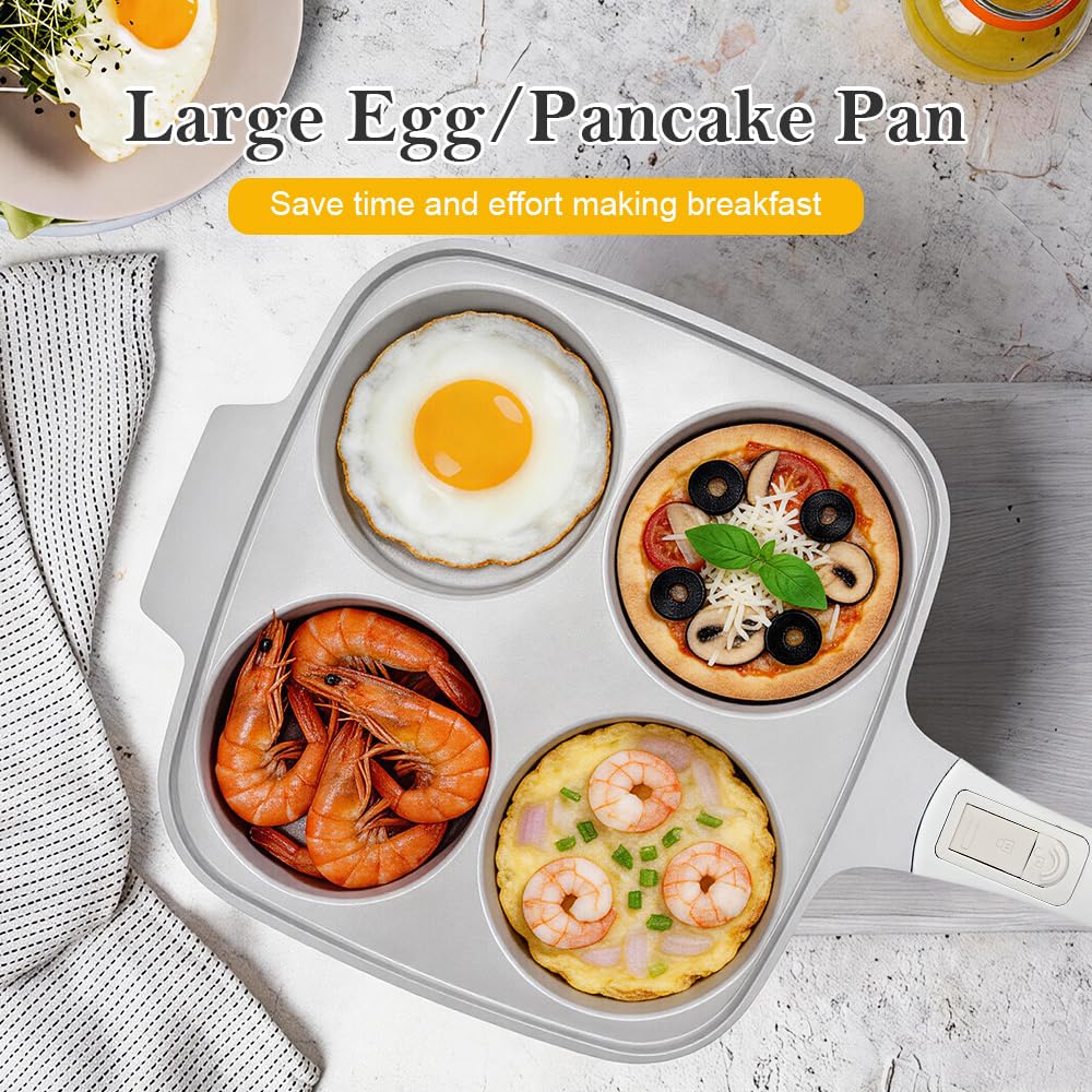 RANX INGST Sartén Grande para Huevos Fritos con Tapa 26 x 24 cm, Sartén Tortitas con Mango Extraíble, Revestimiento Cerámico Antiadherente, Sarten Tortilla de Aluminio para Desayuno, Blanco