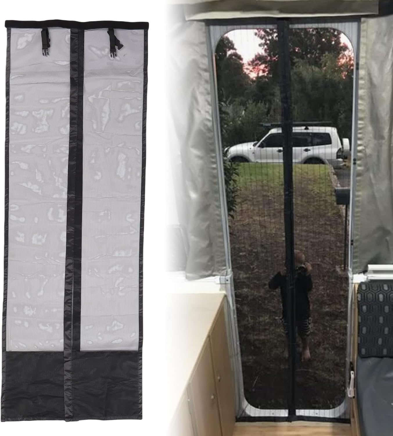 Sorandy RV Screen Door Mesh Net Curtain, 27.56in x 78.74in High Density Breathable Mesh for Camping Vehicle Travel Trailer Fifth Wheel, with Touch Fastener Easy Installation