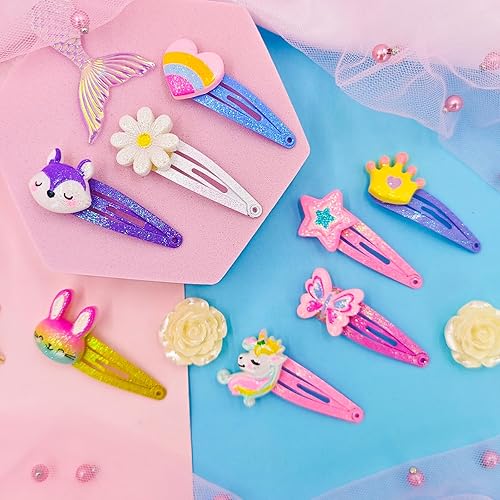 Miniatura 9 de PinkSheep Pinzas para el pelo de unicornio para niñas, 6 pares12 unidades de horquillas con forma de nube de arco iris, lindas pinzas de metal a
