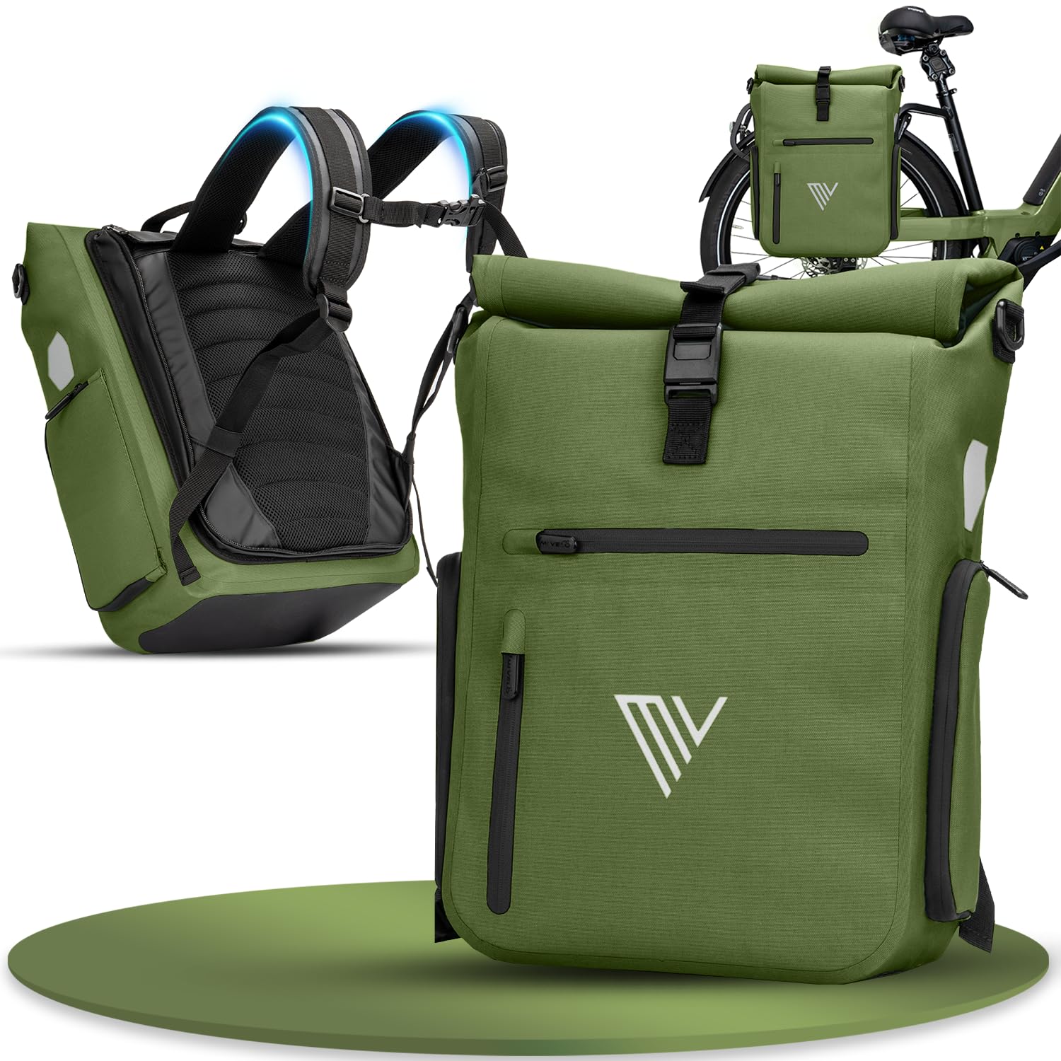 MIVELO 3in1 Fahrradtasche für Gepäckträger I Rucksack & Gepäckträgertasche hinten - in 15 Sekunden umgebaut I Fahrradrucksack 100% wasserdicht I Tasche Fahrrad