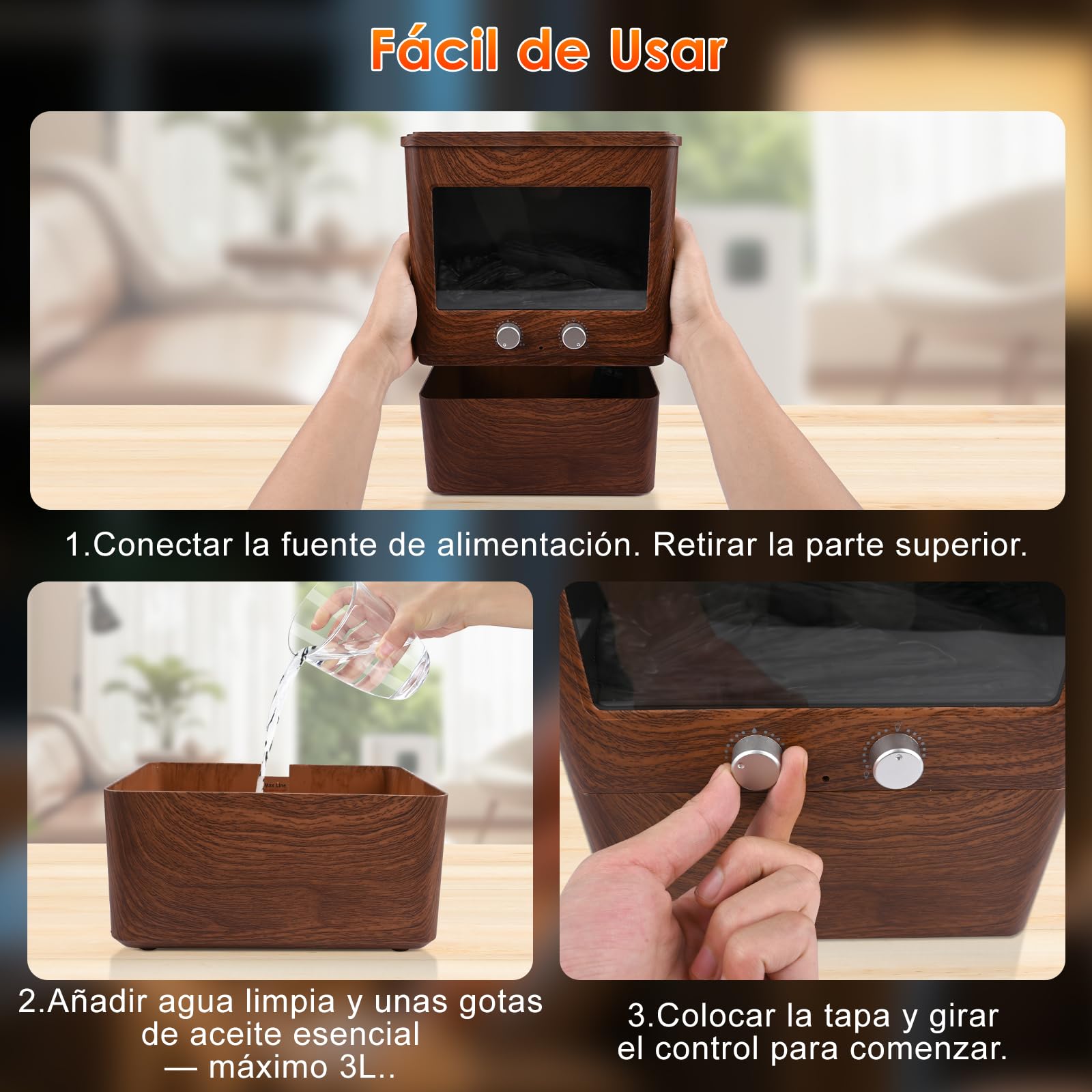 3L Difusor Aceites Esenciales con Chimenea LED Difusor de Aromas Ultrasónico Difusor de Aromaterapia Flame Vaporizador de Esencias para Casa, Yoga