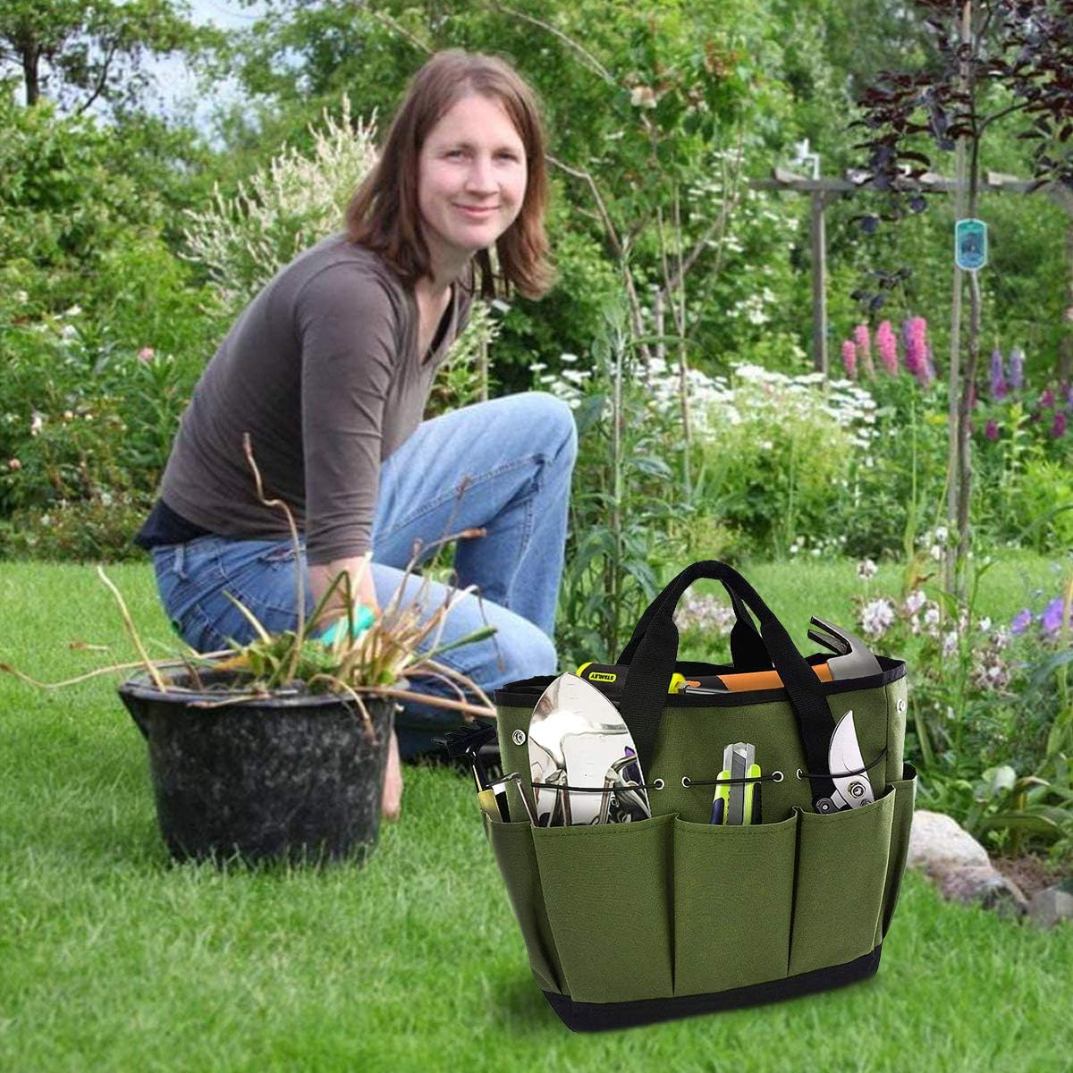 Bolsa de Herramientas Jardinería, Jardín Organizador Bolsa Femeninas de Alta Resistencia Interiores Al Aire Libre Juego de Herramientas de Jardinería de Mano para Almacenar Herramie