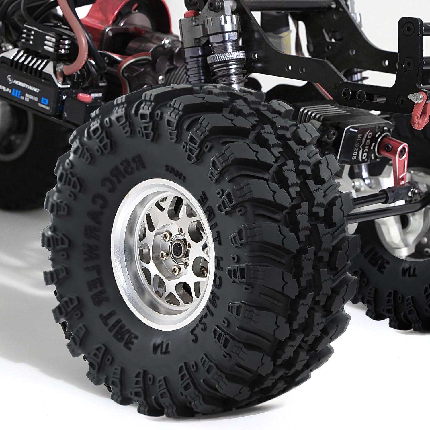 STMU 2.2'' RC Rubber Crawler Rock Tires OD 136mm/5.3'' with Foam Insert for 1/8 1/10 RC Crawler Car SCX10 TRX4 TRX6 GEN7/8 2.2'' Beadlock Rims (Silvery)