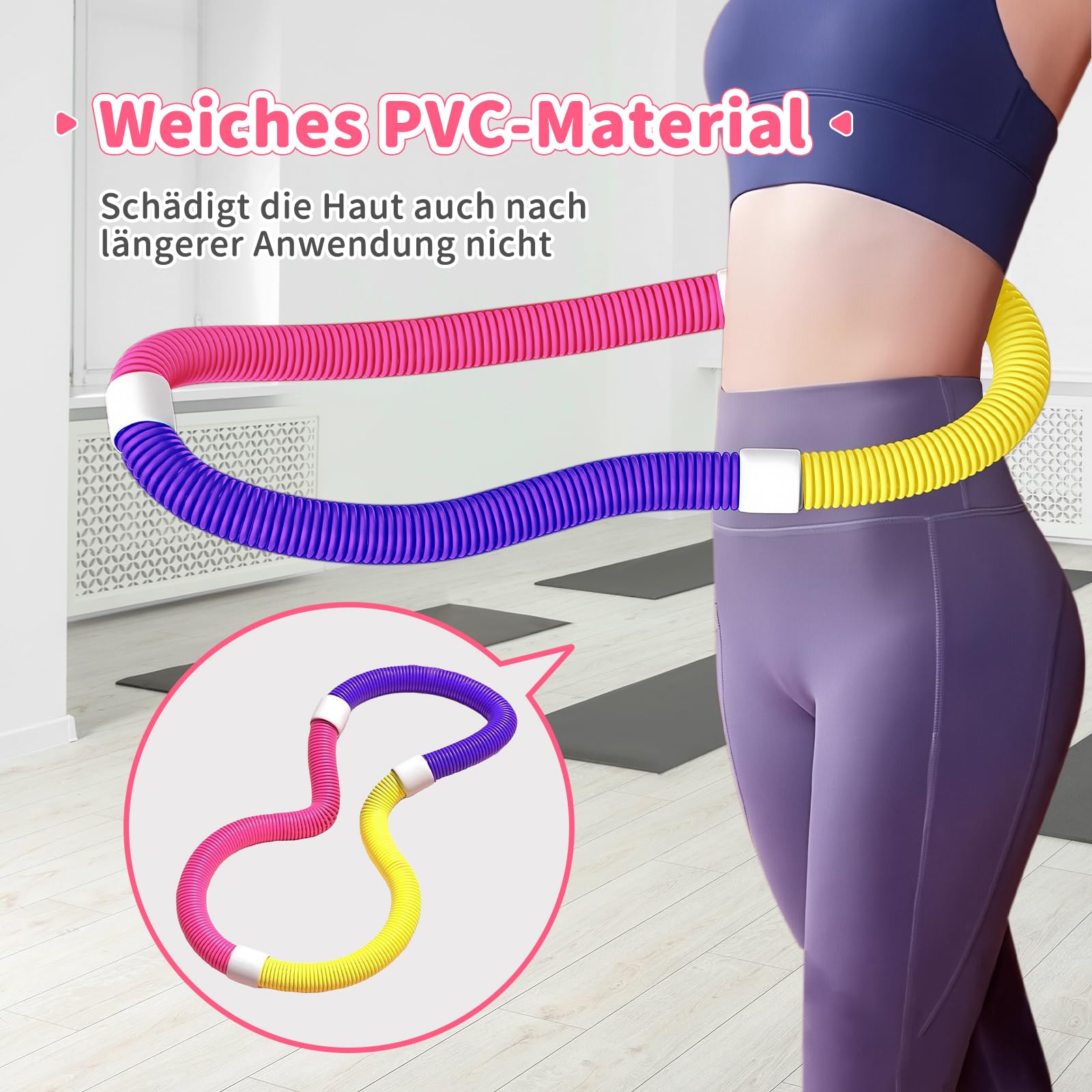 Harilla Sports Hula Hoop für Erwachsene, Fitness-Reifen mit Gewicht zur Gewichtsreduktion und Massageeffekt, weicher Fitness-Reifen, faltbarer PVC-Hula Hoop für Bauchmuskeltraining, Fettverbrennung