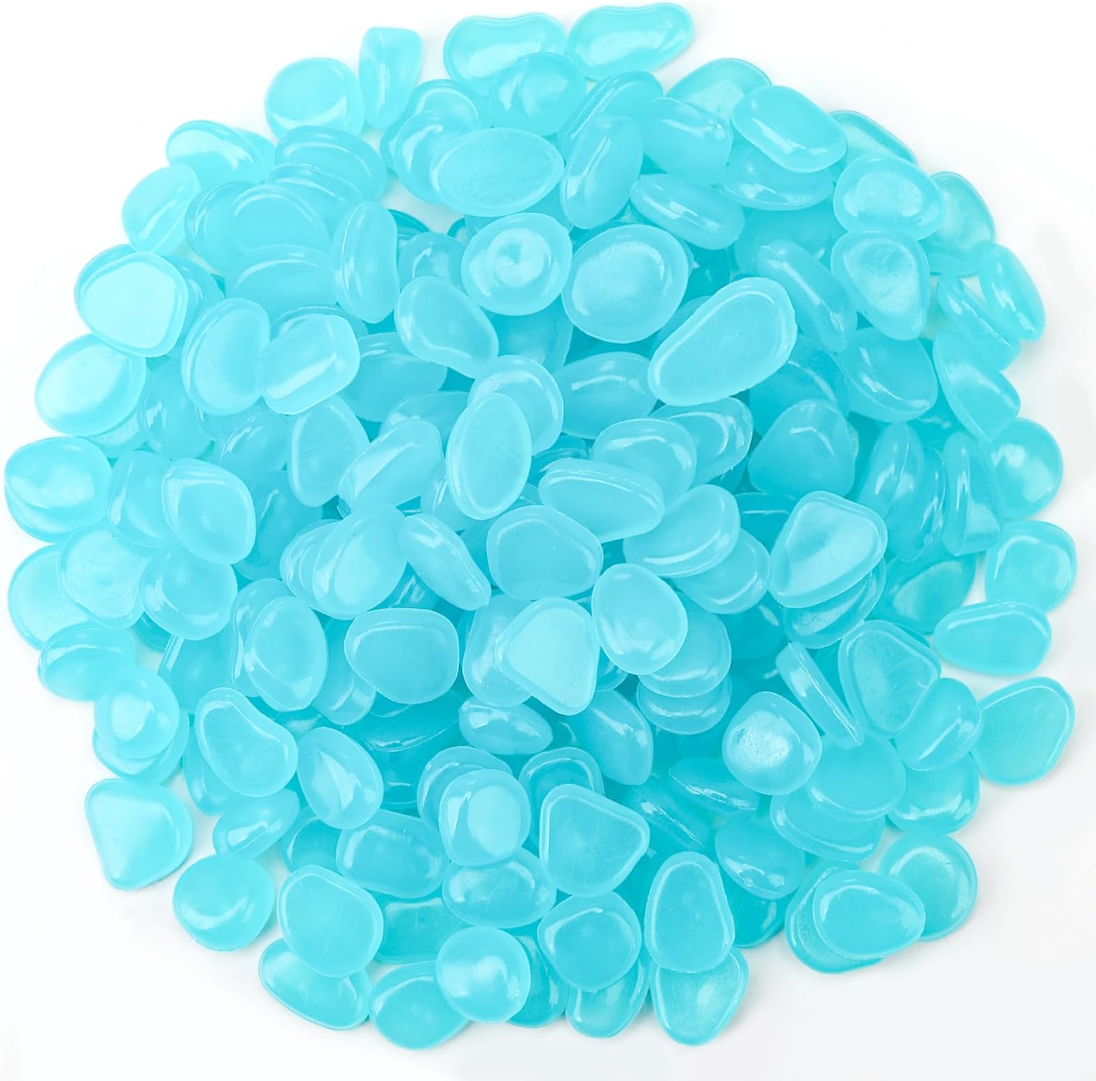 200 PCS Blue Glowing in the Dark Pebbles, Mini Decorative Glow Rock Stones for Fish Tank, Luminous Cobblestones Powered by Light or Solar, Flower Pot Bed, Outdoor, Garden Lawn Yard, Walkway, Pathway